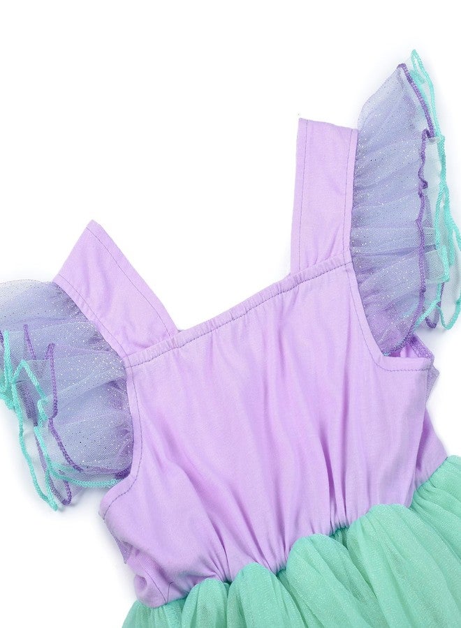 JerrisApparel Little Mermaid Costume For Girls Princess Dress Cosplay Role Play Outfit Accessories (Purple with Accessories, 7-8 Years) - Image 5